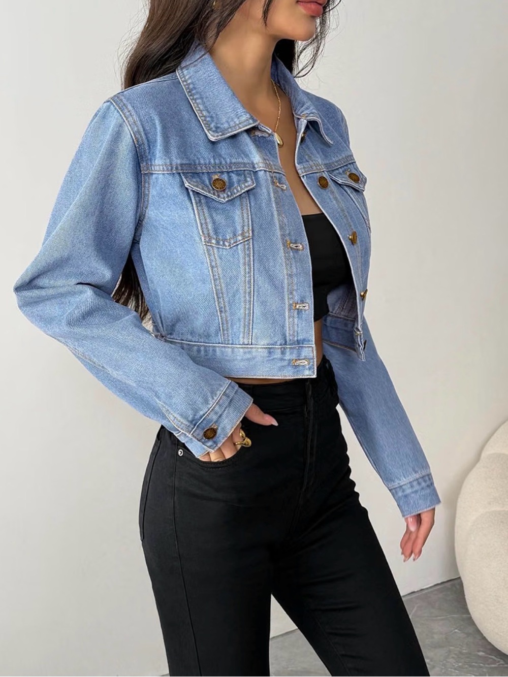 Light Blue Cropped Denim Jacket